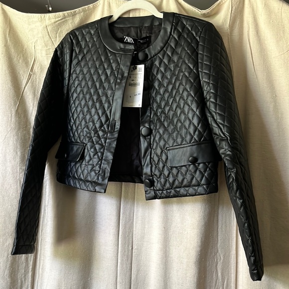 Zara Quilted Faux Leather Jacket NWT size small - Picture 3 of 11
